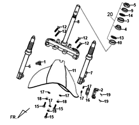 Przedni błotnik/widelec/zestaw słuchawkowy Sym Fiddle II 125S