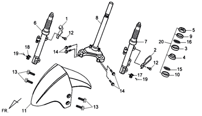 Przedni błotnik przedni widelec zestaw słuchawkowy Sym Symphony SR (LX17348) kasztan