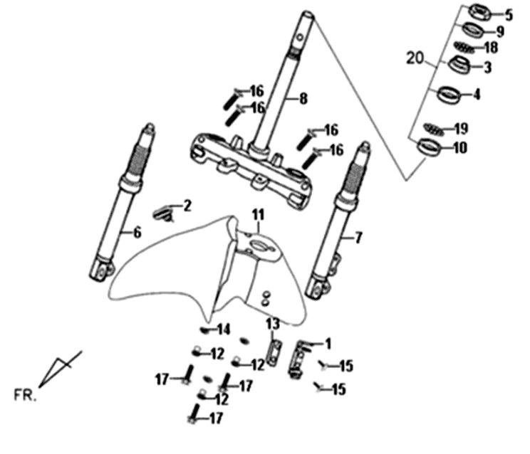 Voorvork - balhoofdstel - voorspatbord Sym Fiddle II Wit (WH-8018P)