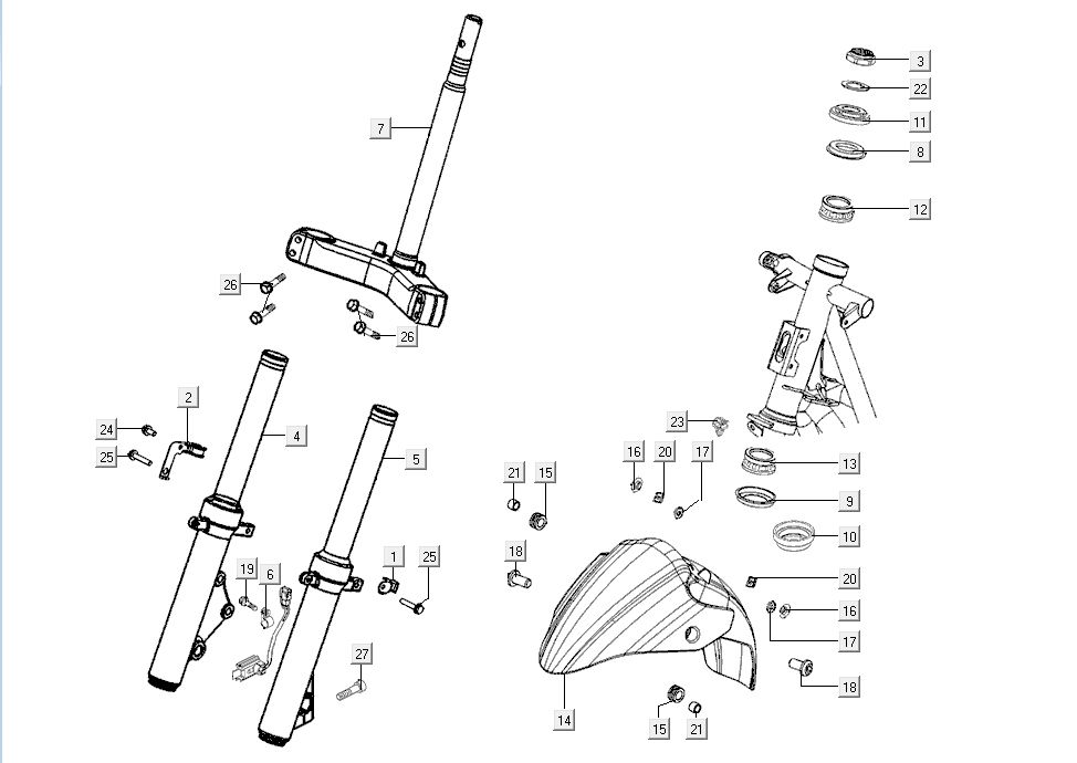 Widelec przedni - Błotnik Kymco G-Dink 2-suwowy ciemnoszary