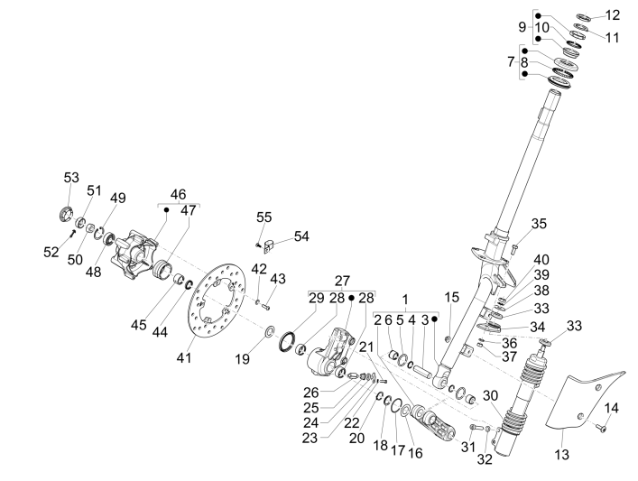 Widelec przedni/Rurka sterowa Piaggio Zip 50 SP 2006-2013 moonwhite 544