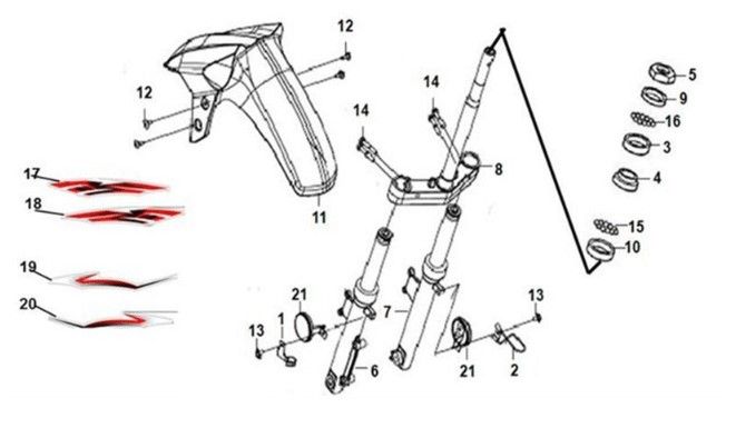 Voorvork - voorspatbord - balhoofdstel Sym Crox 50 E4 BLACK (BK-007U)