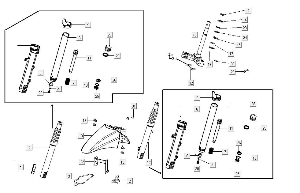 Widelec przedni - błotnik przedni Kymco Carry 4-suwowy wtrysk euro4 połysk czarny