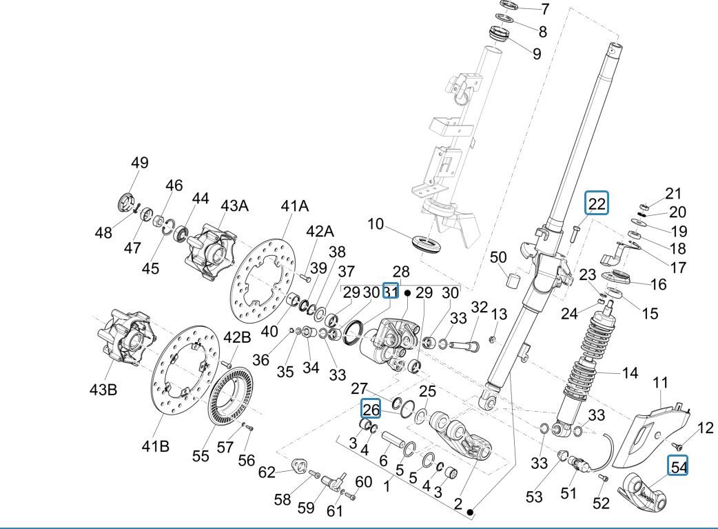 Widelec przedni/kierownica- Grupa łożyska kierownicy Vespa Primavera 125 4T 3V IE ABS