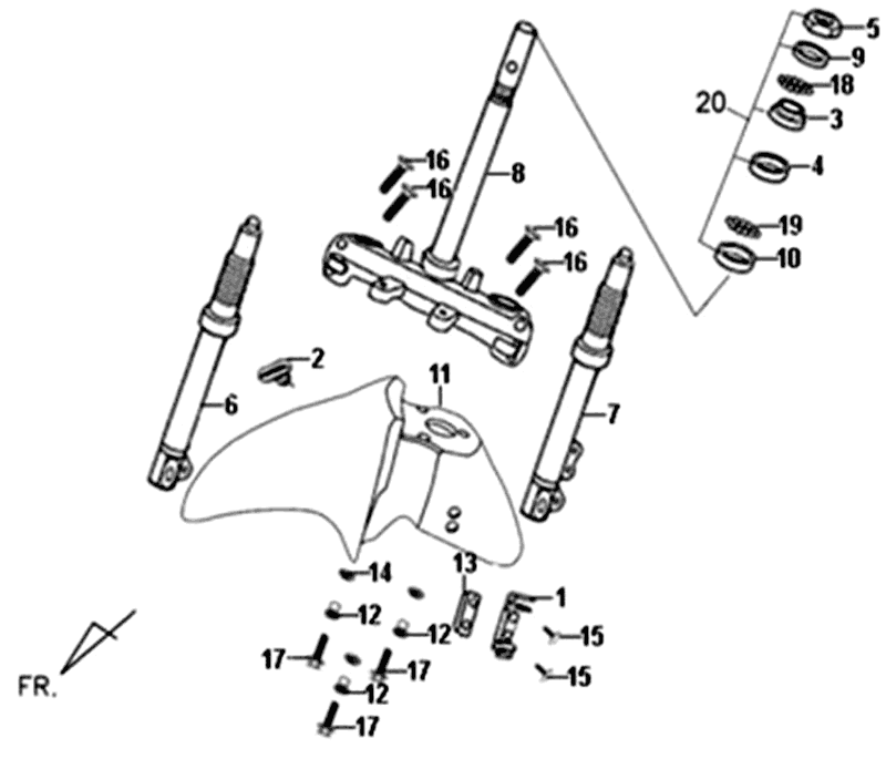 Widelec przedni Stery Front Board Sym Fiddle II (WH006) biały