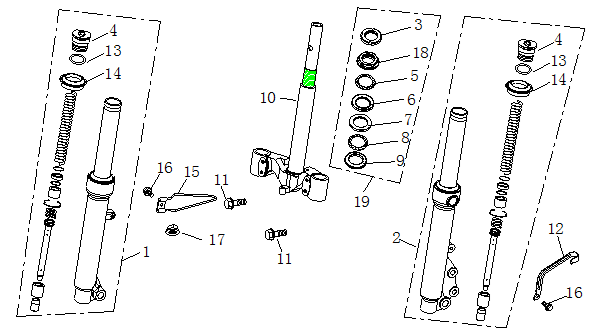 Widelec przedni China Ape50 biały