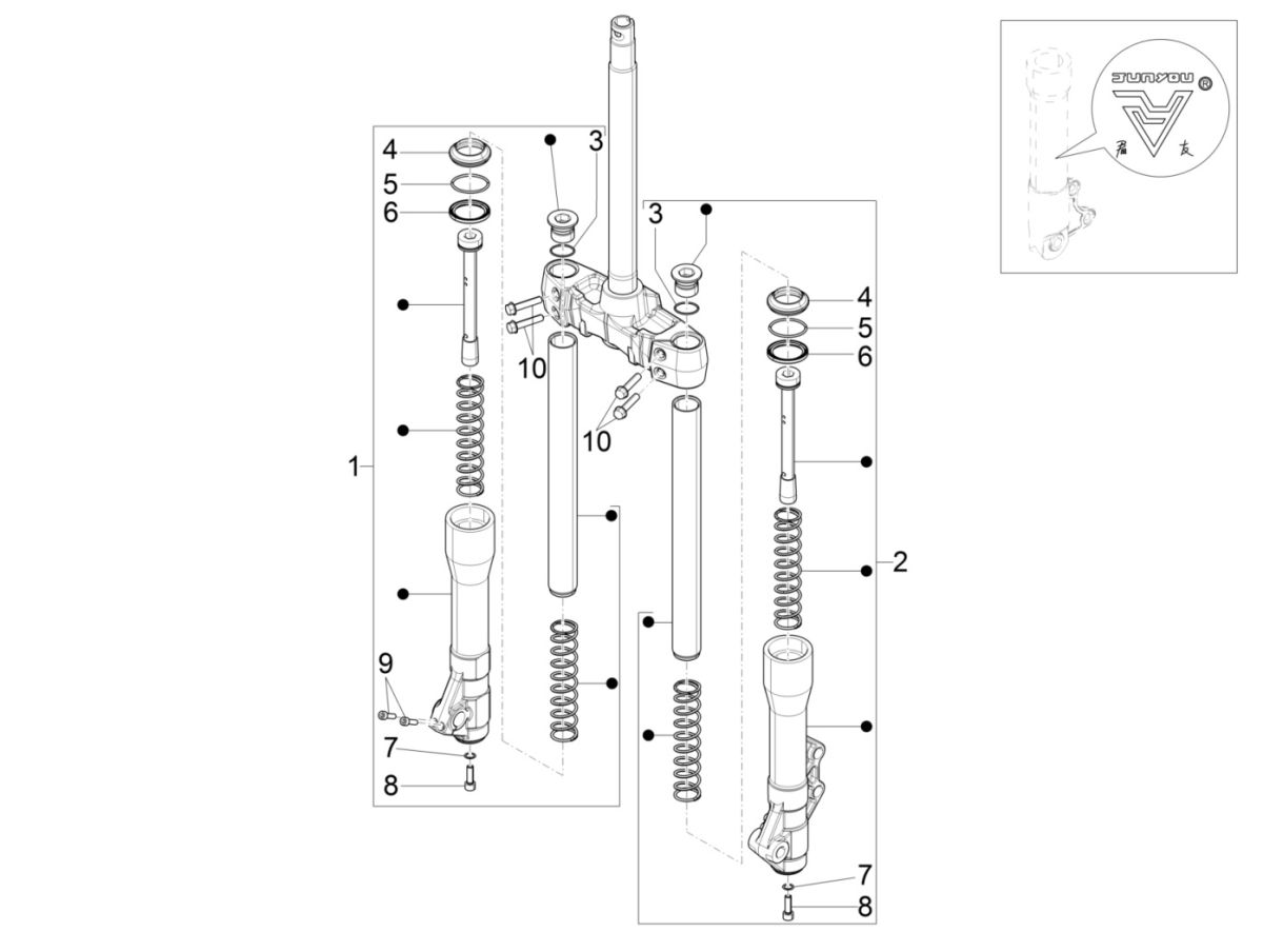 Widelec przedni - części (Mingxing) Piaggio Beverly 300 IE ABS E4 2016 - 2020 (EMEA)