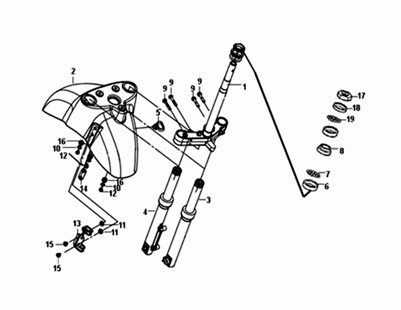 Przedni widelec przedni błotnik zestaw słuchawkowy SYM Fiddle III biały (WH-006)