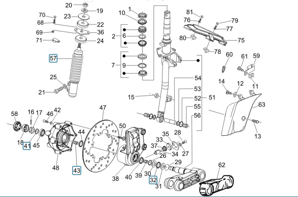 Widelec przedni/Rura sterowa - Łożyska kierownicy Grupa Vespa GTV 250 4T 4V IE