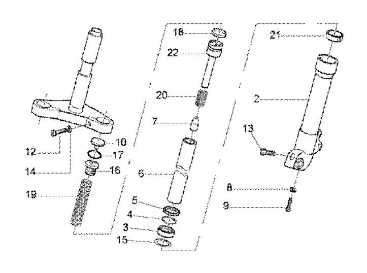 Widelec przedni kompletny - zestaw słuchawkowy Gilera Runner 180cc FXR 2-suwowy