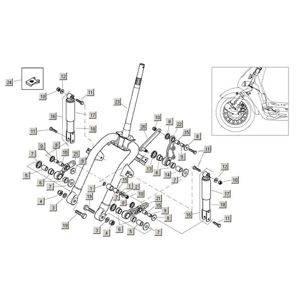 Widelec przedni+akcesoria Aprilia Habana 2t (silnik Aprilia) 1999 - 2004