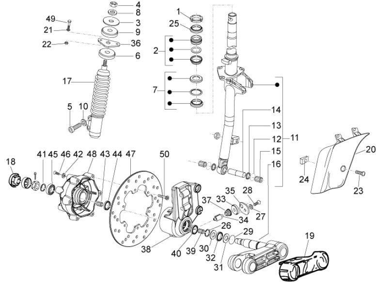 Widelec przedni Vespa Lx 2-suwowy niebieski północy 222