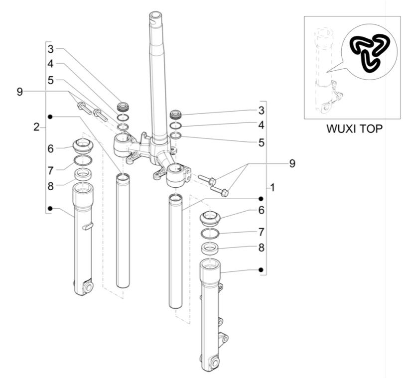 Widelec przedni (Wuxi Top) Piaggio Liberty 125 4-suwowy 3V IE ABS (IGET Euro 5)