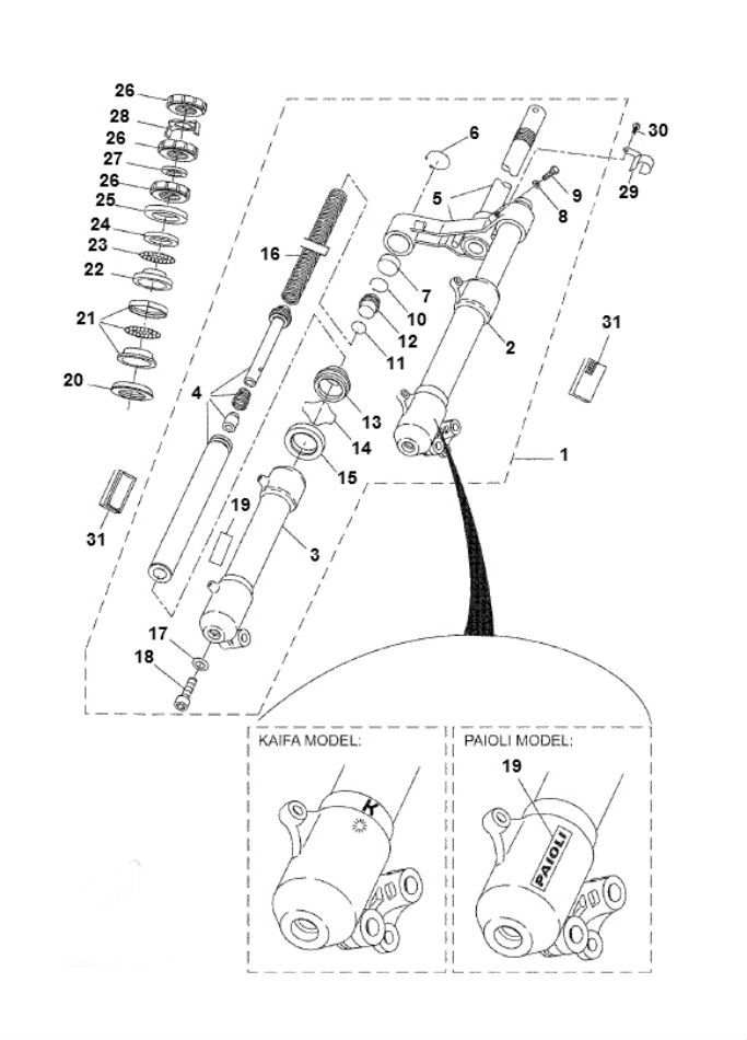 Widelec przedni Yamaha Aerox 2-suwowy