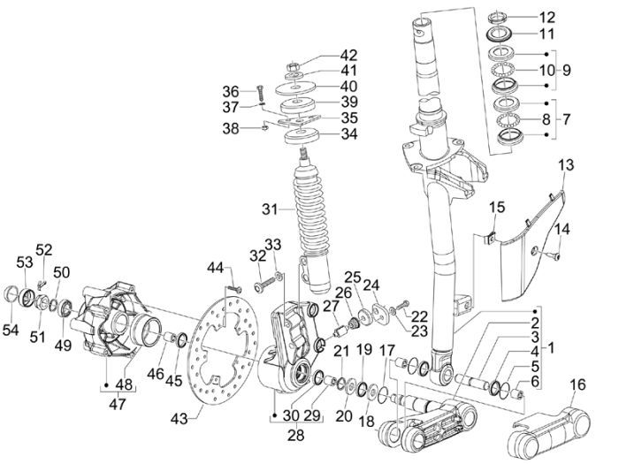 Widelec przedni Vespa S 2-suwowy