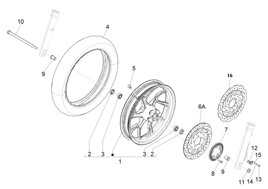 Piaggio Medley 125 ABS E5 2021-2022 koło przednie (EMEA)