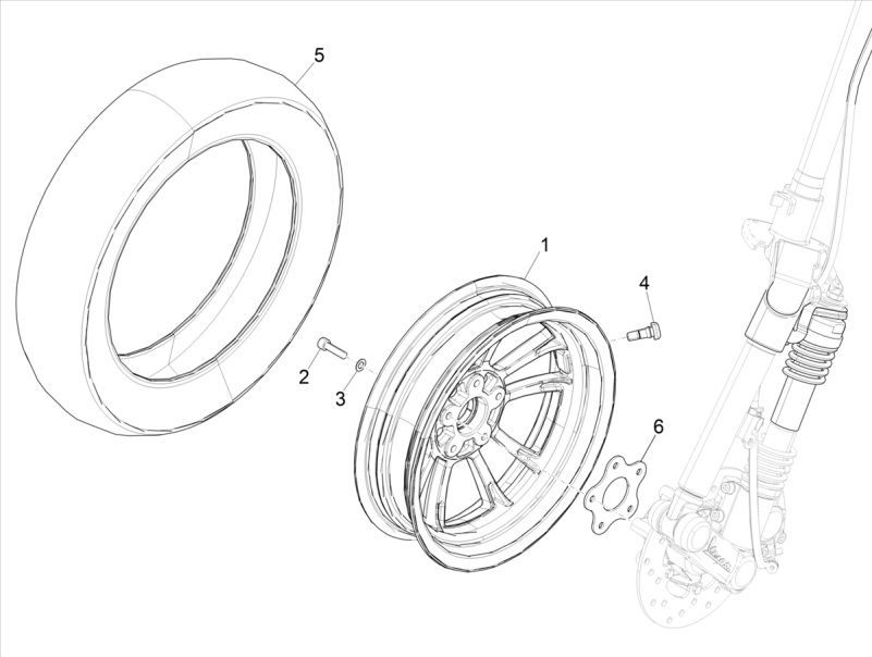 Przednie koło Vespa Elettrica 25/KMH SCH E5 2021 (EMEA)