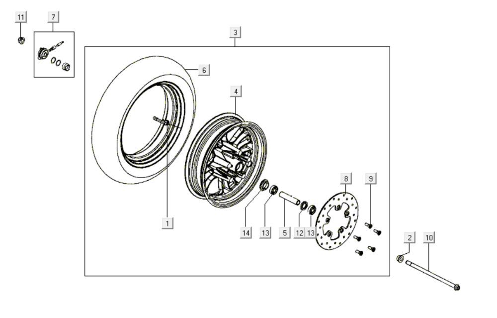 Kolo przednie Kymco Like 200i Czarne
