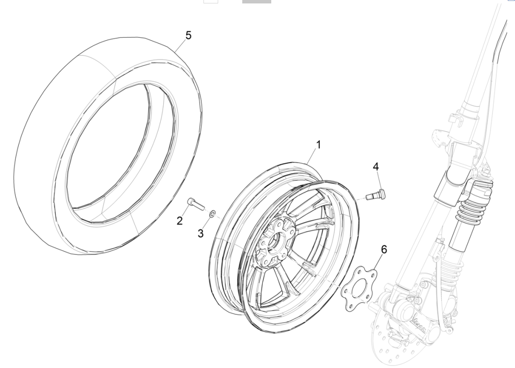 Vespa Electrica 45KM/H E5 2021 (EMEA)-Voorwiel Vespa Elettrica 45KM/H E5 2021(EMEA)