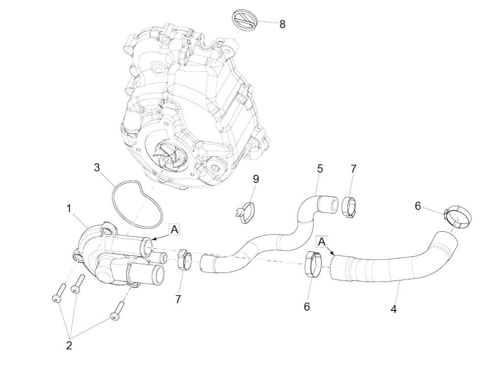 Piaggio MP3 300 HPE /300 HPE SPORT E5 ABS 2020-2022 (EMEA) pompa wodna