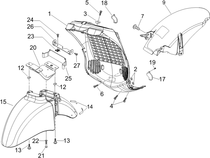 Przestrzeń kół - Błotnik Piaggio Beverly 500 E3 2007-2012 szary 780/A