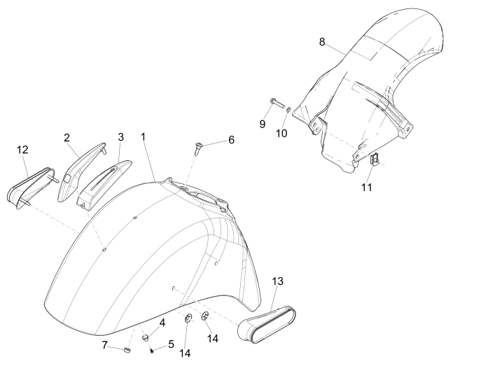Błotnik kosmiczny Vespa GTS 300 ie 2008-2016 (z ABS i bez) matowy szary 742/B