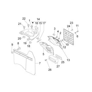 Błotnik tylny pokrywa baterii Vespa Lx 25km 4-suwowy 2-zawór biały monte 544