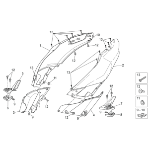 Pokrywy tylne I Aprilia SR 50 H2O ie+carb 2004-2009 srebrne