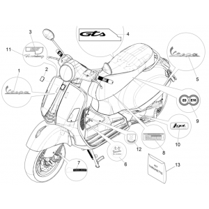 Vespa GTS 125 4T E4 ABS 2019 (EMEA) płyty i listwy ozdobne
