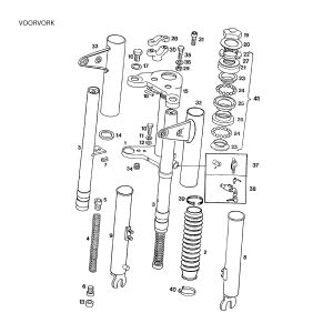 Voorvork dun met harmonicarubbers - balhoofdset - stuurslot Tomos STANDARD QUADRO LUXE 1996-1997
