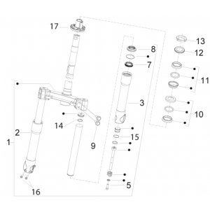 Piaggio Fly 125 4-suwowy 3V IE E3 przedni widelec/rura kierownicy