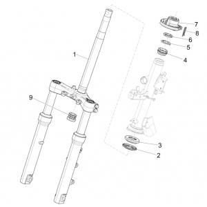 Widelec przedni/rura kierownicy - Piaggio Medley 150 4T IE ABS E4 2016-2020 (EMEA) grupa łożysk kierowniczych